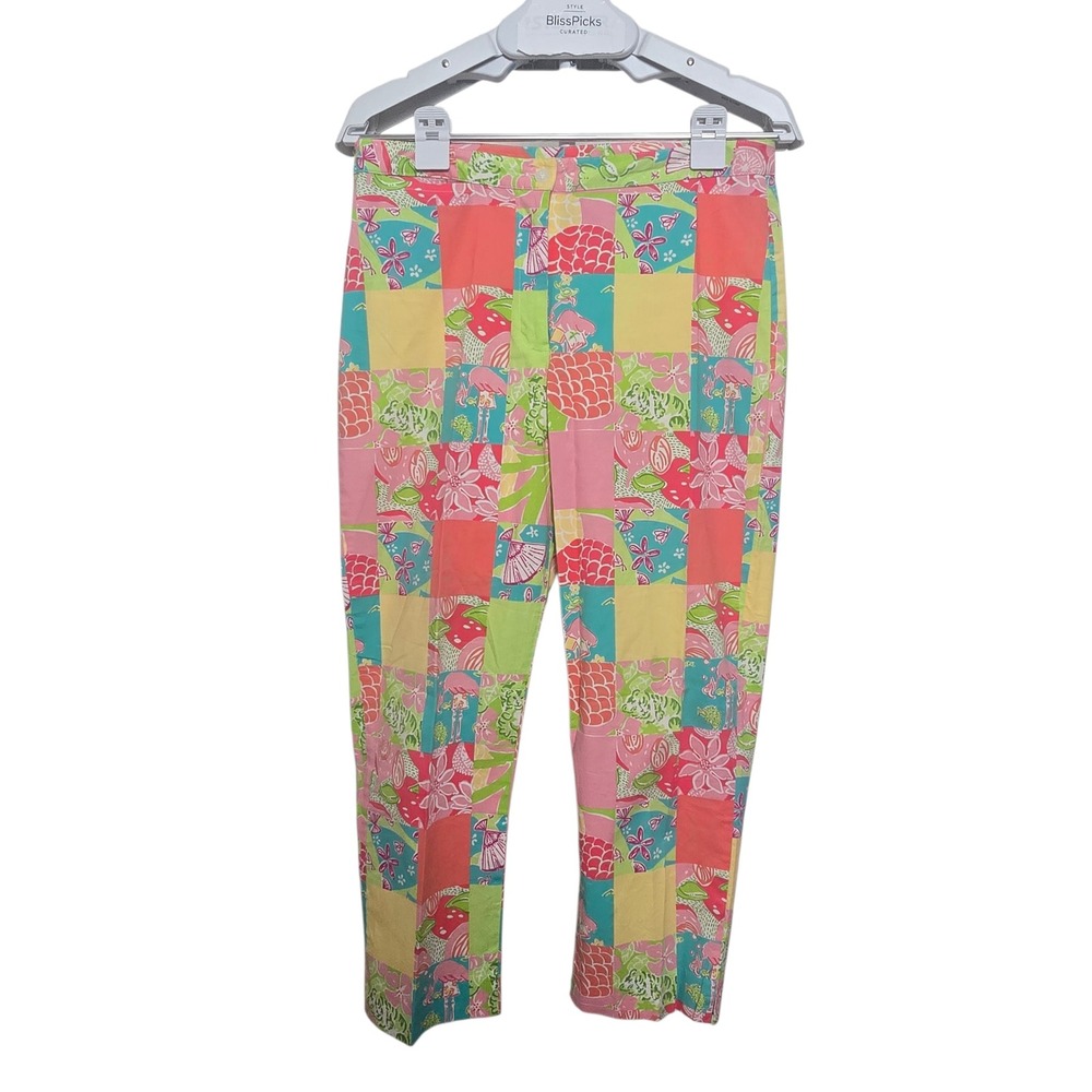 SEO-Classic: Vintage Lilly Pulitzer Patchwork Capri Pants 10 Flamingo Tropical